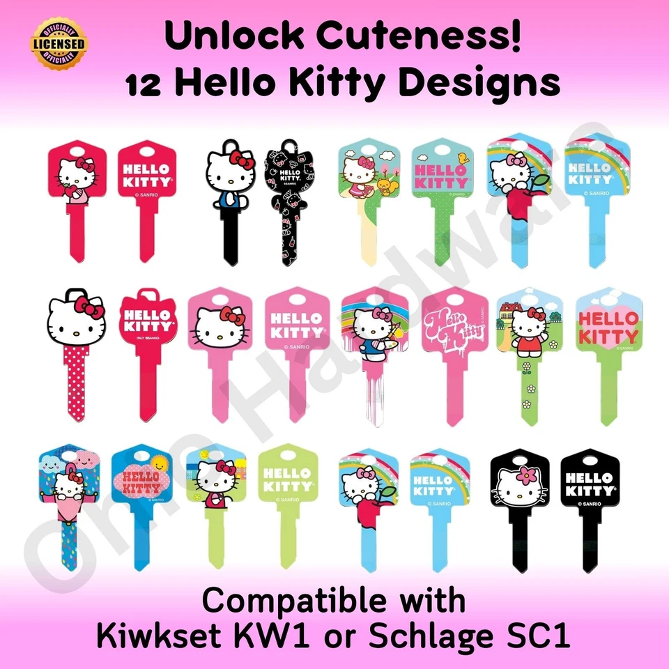 Заготовка для ключа Hello Kitty — подходит для Kwikset KW1 и Schlage SC1 — лицензированный дизайн - Изображение 1 из 2