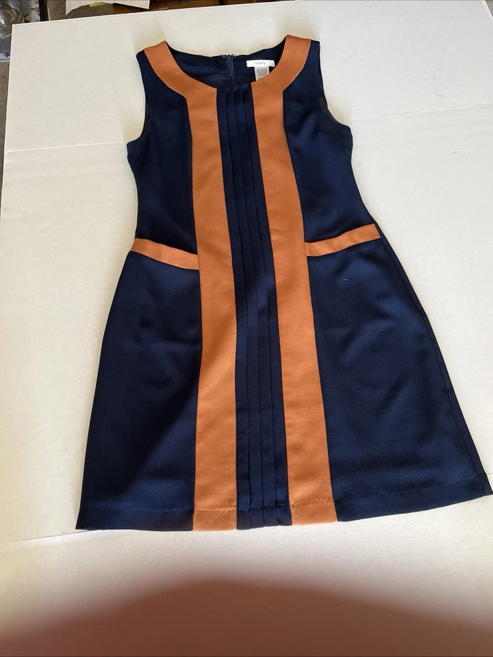Vestido Vaina Sin Mangas Bloque de Color Azul y Naranja Talla Pequeña Foto 1 de 2