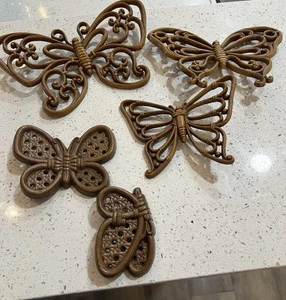 VTG Lot Of 3 Homco & 2 Burwood Butterfly Wall Hanging Decor Art Faux Wood USA - Picture 1 of 15