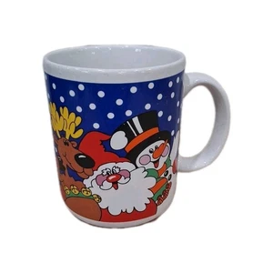 Taza de café de Santa Claus + muñeco de nieve + reno posando para foto Feliz Navidad usada en excelente estado - Imagen 1 de 2