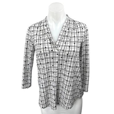 Charter Club White Black Plaid Polka Dots Long Sleeve Button Down Shirt Top Sz S - Image 1 of 4