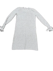 LOFT Sweater Dress Womens Small Gray Speckled Ribbed Tie Cuff Long Sleeve Knit - Picture 1 of 9
