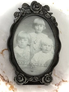 French Rose Picture Frame VTG Gothic Antiqued Cast Iron Pewter Finish Victorian - Picture 1 of 3