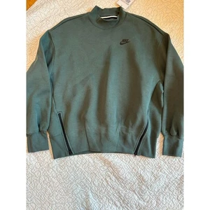 Nike Tech Women's Mock Neck Long Sleeve Sweatshirt Olive Green XS Zip Side - Picture 1 of 6