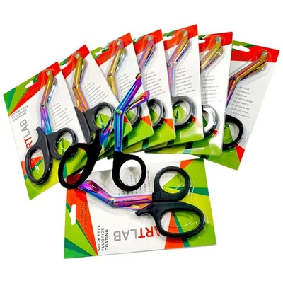 Paquete de 10 piezas - Tijeras de vendaje paramédico, tijeras de trauma, 7,5", anillos negros Foto 1 de 4