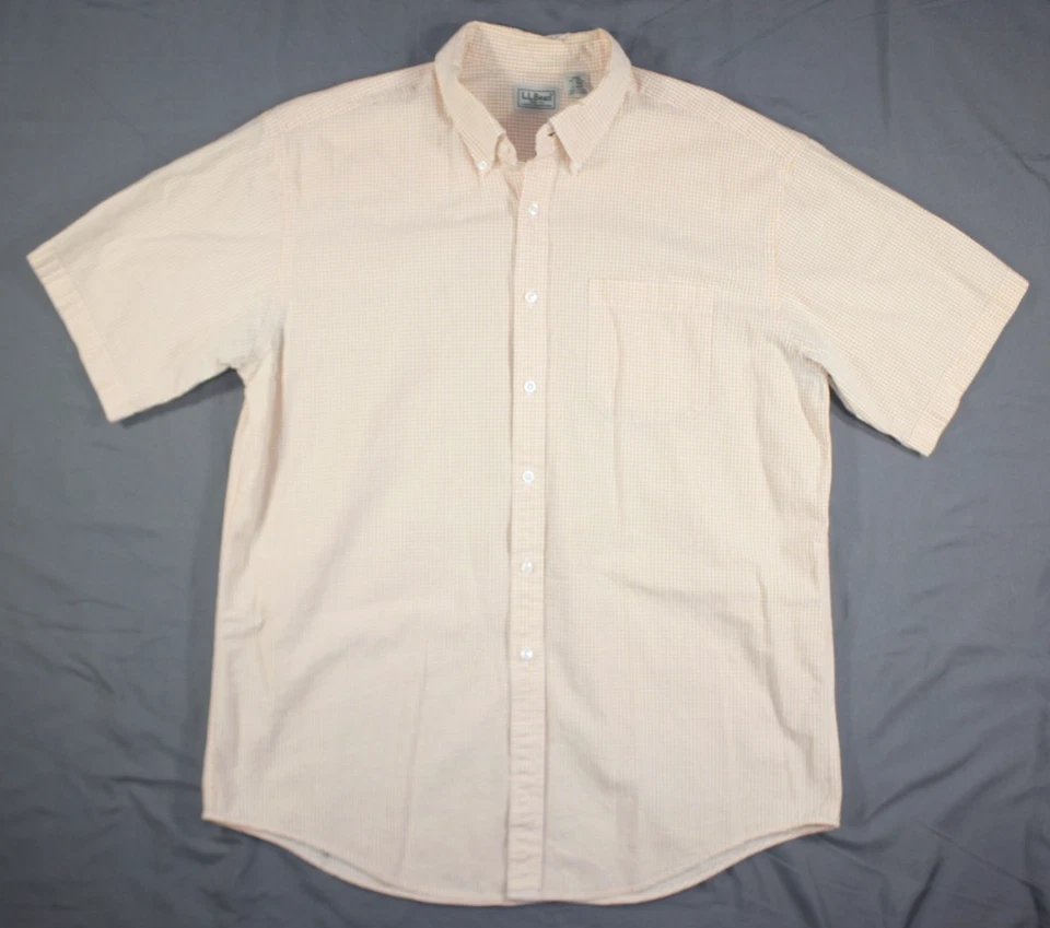 L.L. Bean Shirt Men's L Seersucker Short Sleeve Button Down Gingham Check Orange - Image 1 of 4
