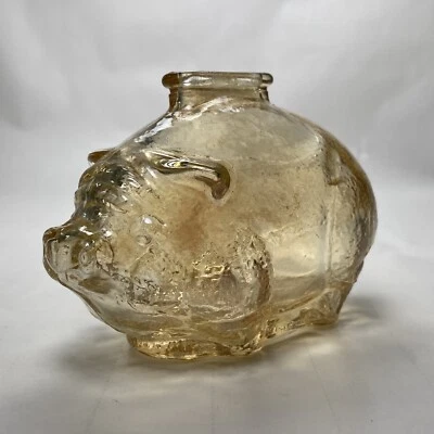 Vintage Amber Piggy Bank Small Marigold Textured Glass Pig Anchor Hocking 4.25" - Image 1 of 4