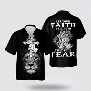 Jesus God Lion Crown Faith Over Fear Christian Hawaiian Shirt For God Lover - Picture 1 of 2