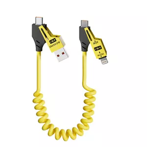 4in1 Coil Spiral Cable Charger For iPhone 16 15 14 13 12 Samsung S25 S24 S23 S22 - Picture 1 of 8