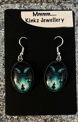 SILVER 925 CHESHIRE CAT EARRINGS GOTHIC ALICE IN WONDERLAND JEWELLERY HORROR - Image 1 of 4