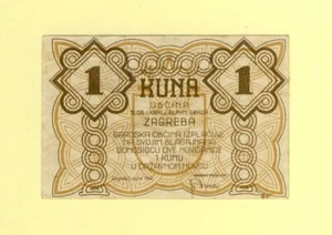CROATIA 1 KUNA 1942 ZAGREB CITY City money of ZAGREB WWII RARE VF++ - Picture 1 of 2