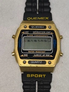 QUEMEX SPORT CHRONO ALARM QUARTZ LCD WRIST WATCH WATER RESISTANT 80'S-90'S - Picture 1 of 7