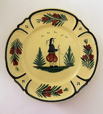 Henriot Quimper HB SOLEIL YELLOW Breton Man 9 1/2” Plate Handpainted France 222 - Image 1 of 4