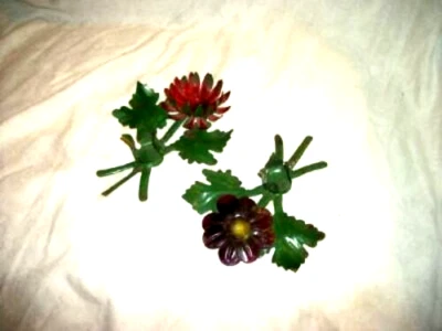 CANDELABROS ITALIANOS TOLE FLOR PINTURA ORIGINAL CHIPPY OXIDADA AÑOS 30 VINTAGE Foto 1 de 4