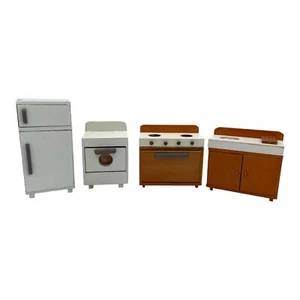 Wood Dollhouse Kitchen Furniture Appliances Frig Sink Stove Dishwasher United - Picture 1 of 7