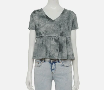 NEW So Gray S Top Women's Tie Dye V Neck Peplum Tee Swing Flowy Boho - Image 1 of 3