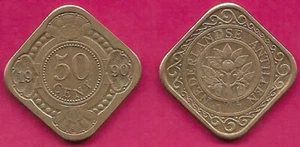ANTILLAS HOLANDESAS 50 CENTAVOS 1990 XF CADA ESQUINA CONTIENE UN CAPARAZÓN, IZQUIERDO Y DERECHO - Imagen 1 de 1