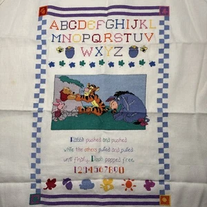 VTG Completed Disney Winnie the Pooh with Alphabet Numbers Cross Stitch 17x11.75 - Picture 1 of 9