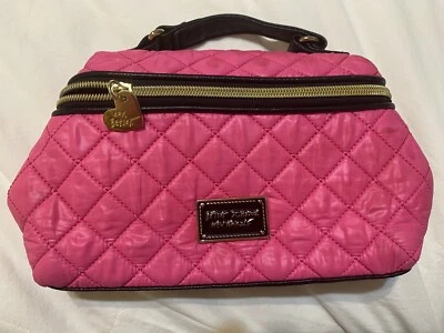 Betsey Johnson Cosmetic Bag Makeup Small Purse Quilted Black Top Handle - Image 1 of 4