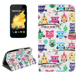 Motif Case Owl Housse Wallet Case for Phone Wiko Sunset Colourful Owls Party New