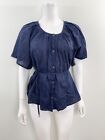 Lucky Brand Women’s Size Small Short Sleeve Solid Blue Button Down Blue Blouse