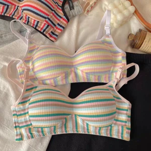 Sexy Bra for Women Girl Tops Rainbow Striped Seamless Bra No Steel Ring Bralette - Picture 1 of 23