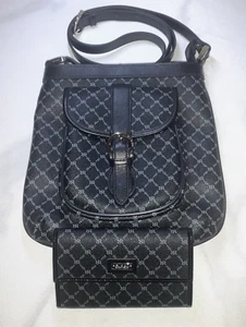 Rioni Signature Black Light Blue Daily Tourist Crossbody  & Matching Wallet - Picture 1 of 15