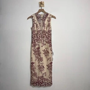 Dress the Population Anika Embroidered Cranberry Multi Sleeveless Midi Dress XS - Picture 1 of 13