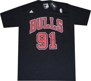 T-shirt Dennis Rodman Chicago Bulls Adidas Throwback nera nuova etichette - Foto 1 di 4