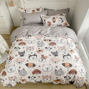 Cute Dog Duvet Cover Twin Size,Pug Corgi Puppy Comforter Cover Watercolor Ani... - Picture 1 of 6