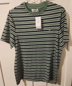 Farah Katz Modern Fit Stripe Short Sleeve T-Shirt Green White Navy - Small S - Picture 1 of 8