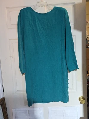 80s Liz Claiborne Dress Womens Size 14 Silk Solid Gree Long Sleeve Modern Modest - Image 1 of 4