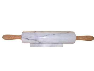 Vintage Gray White Marble Rolling Pin 18" w/ Wood Handles Baking Tool  - Image 1 of 4