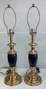 Stiffel Lamp Pair Gold and Deep Blue 20 3/4”H To Top of Socket - Picture 1 of 11