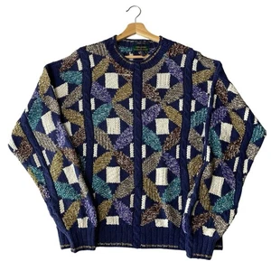 VTG Alexander Julian Grandpa Chunky  Knit Sweater Multicolor Striped 90s Sz L - Picture 1 of 7