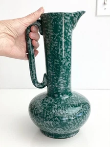 Vintage MCM Green Speckled Sponge Glaze Pitcher 11.5” Tall Retro Excellent - Picture 1 of 10