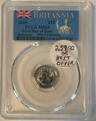 PCGS 1/10 OZ PLATINUM BRITANNIA 1st DAY OF ISSUE - Image 1 of 4