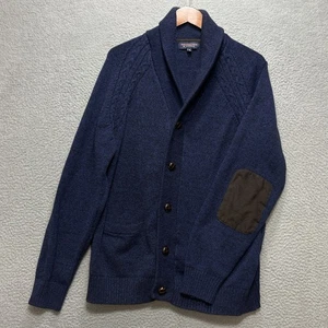 ROUNDTREE & YORKE Herren XL Navy Schalkragen Strickjacke Ellenbogen Patches Baumwollmischung - Bild 1 von 9