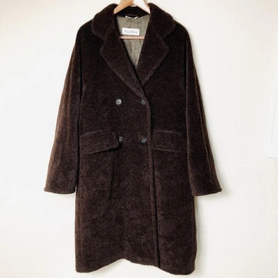 Max Mara Oso de Peluche Alpaca Abrigo Largo Chaqueta Blusa Mujer Talla 38 Marrón Oscuro  Foto 1 de 4