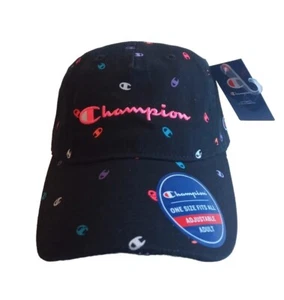 ๐ฅ Champion Baseball Hat Multicolor Champion LOGO Adjustable Strapback Cap Black - Picture 1 of 10