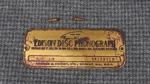 B7 Edison Diamond Disc Phonograph C-19 - Original Cabinet Model Serial # Plate - Picture 1 of 6