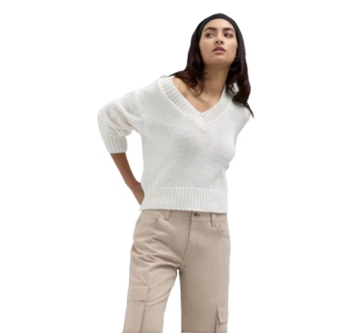 Suéter Pullover Sanctuary Para Mujer Leche Sólido Manga Larga Cuello en V Talla Mediana Foto 1 de 4