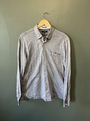 Camisa Ted Baker Para Hombre Gris Manga Larga Con Botones Talla Pequeña Foto 1 de 3
