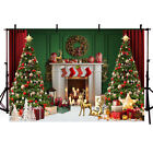 Christmas Fireplace Photography Background Xmas Tree Wreath Photo Backdrop