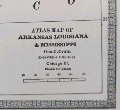 Mapa de colección 1883 ARKANSAS LOUISIANA MISSISSIPPI ~ 21"x13" antiguo original Foto 1 de 4