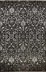 Versace Design Wool/ Silk Abstract Oriental Area Rug BLACK/ Silver Handmade 4x6 - Picture 1 of 12