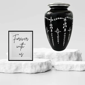 Urne für Asche Erwachsene groß Mensch Einäscherung Gedenkurne tiefschwarze Oberfläche - Bild 1 von 8