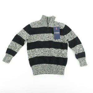 Chaps Boys Black White 1/4 Zip Striped Sweater Size 4 NWT $42 - Picture 1 of 3