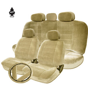 For VW New Beige Velour Fabric Car Truck Seat Steering Covers Full Gift Set 