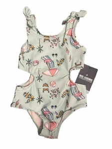 NWT Reel Legends Toddler Girl Swim Bathing suit 1pc Blue Flamingos Beach Sz 4 - Picture 1 of 4
